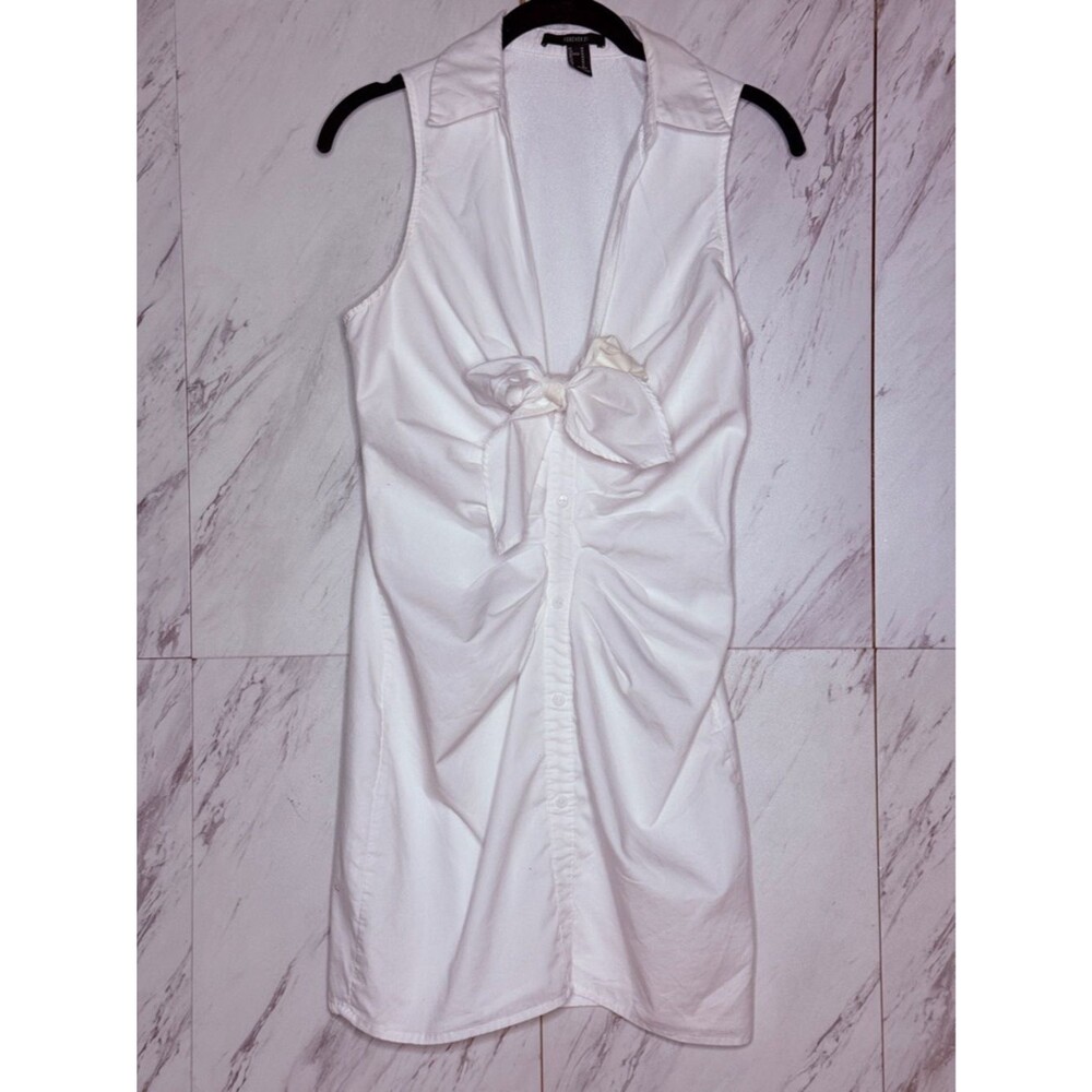 Forever 21 White Ruched Tie Front Sleeveless Poplin Button Up Top Womens Medium